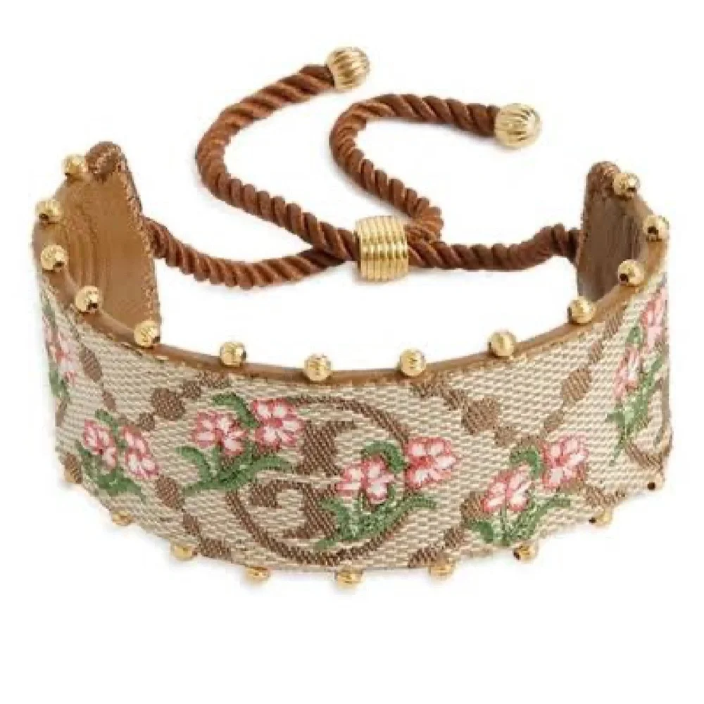 NWT Authentic Tory Burch T-Monogram Logo & Floral Embroidery Slider Bracelet